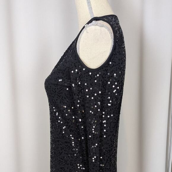 Y2K Cache V Neck Sequin Cold Shoulder Long Sleeve Top Black Size Large - Picture 8 of 11